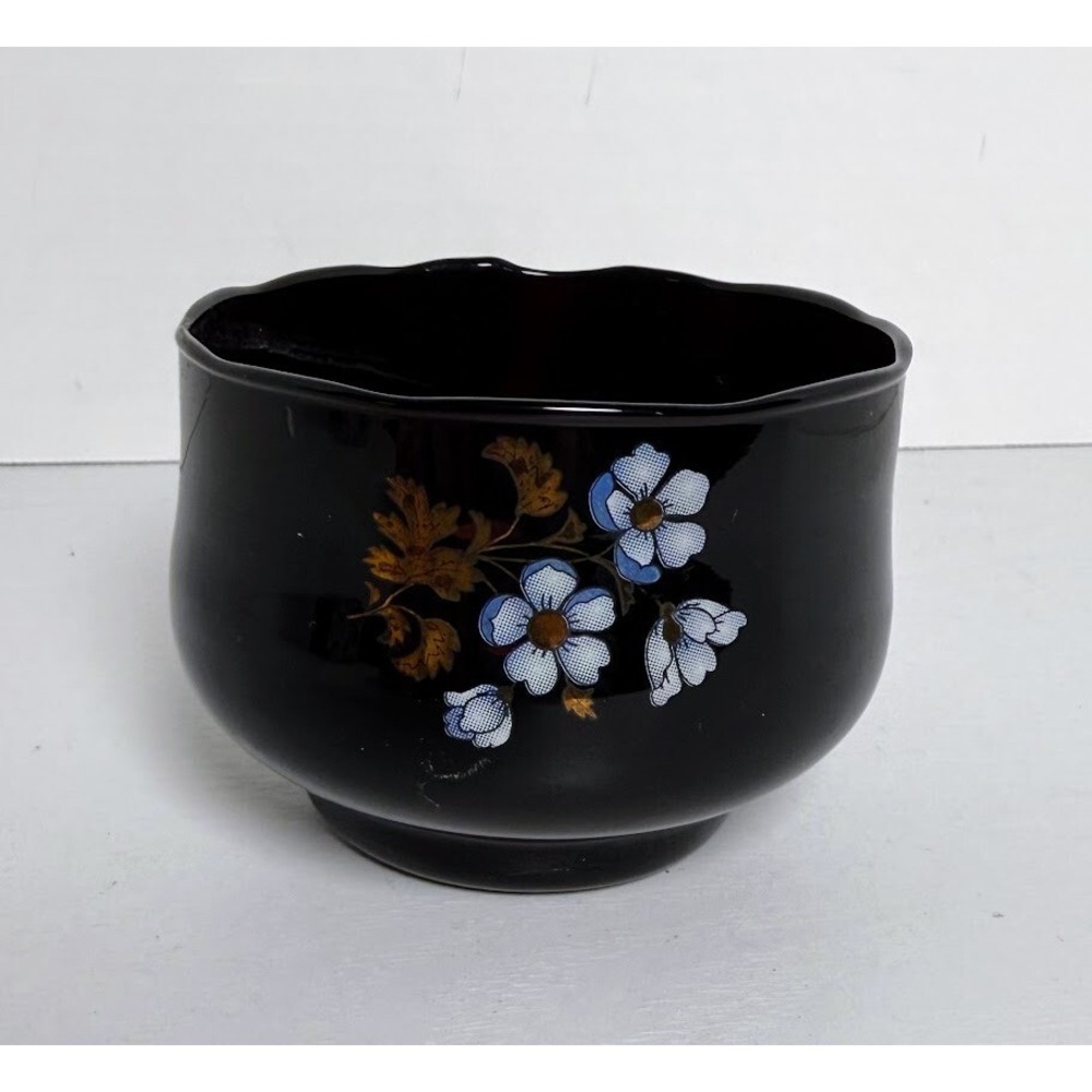 Vintage  Black Amethyst Glass Scalloped Applied Design Candy Trinket‎ Dish/ Bowl